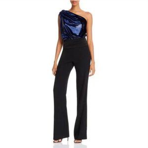 NWT Ramy Brook 'Benji' Jumpsuit One Shoulder Blue Velour One Piece Size 4
